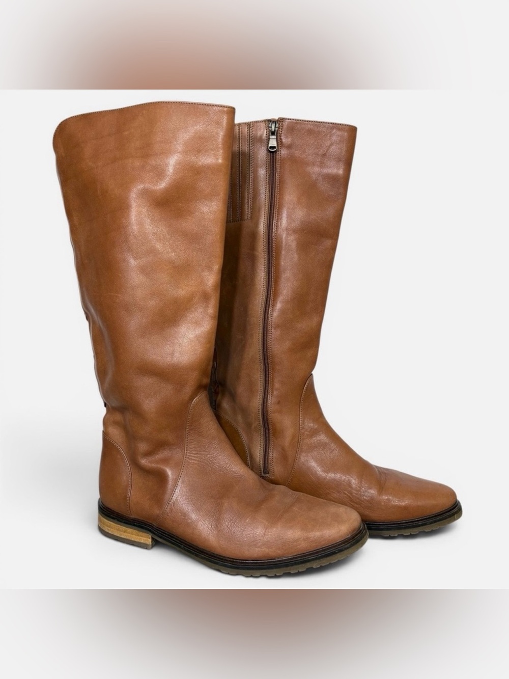 Fabianelli Italian Leather Tan Side Zip Braided Accent Boots- woman’s 9